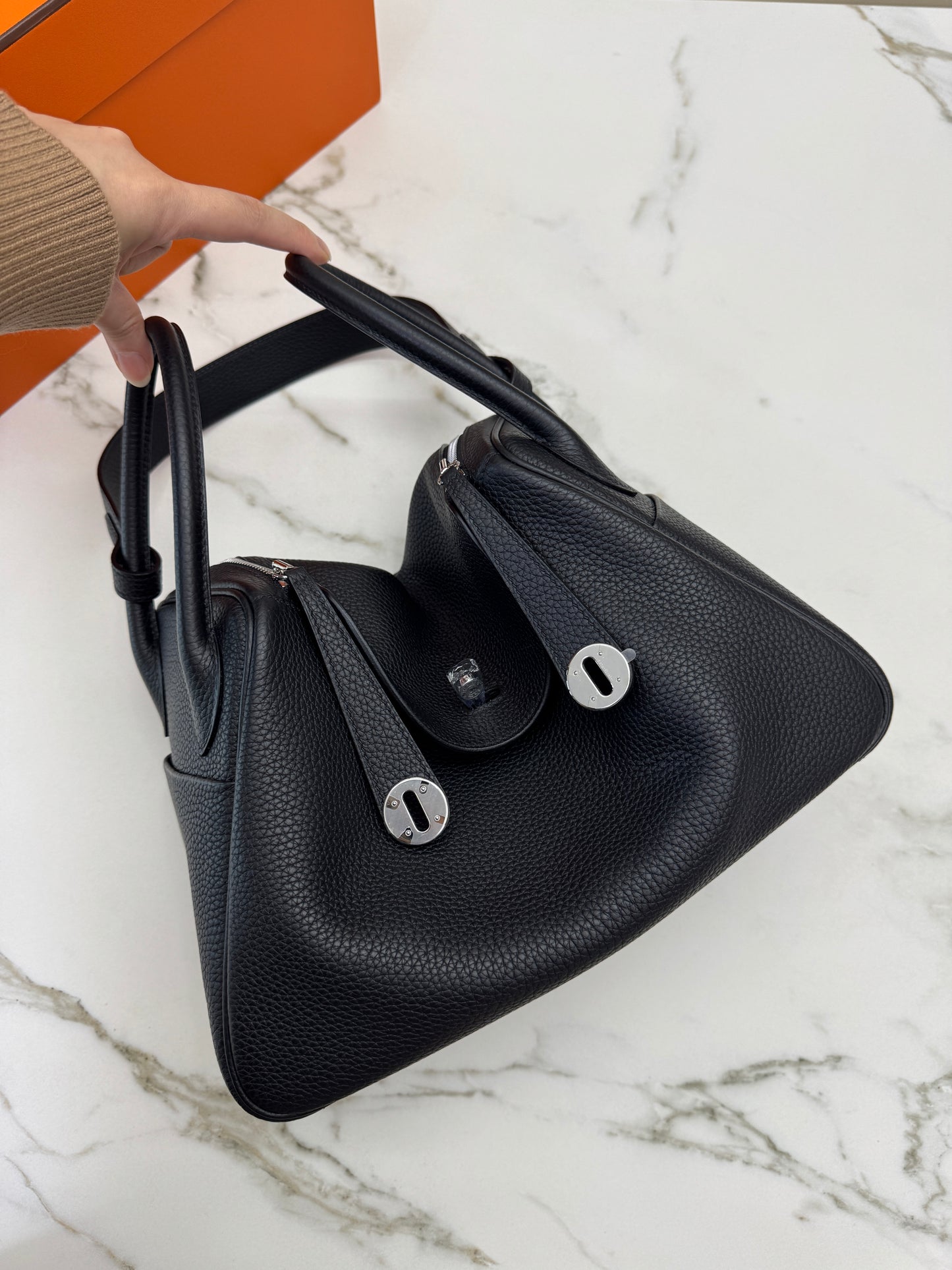HERMES Lindy30 黑銀 TC Noir PHW