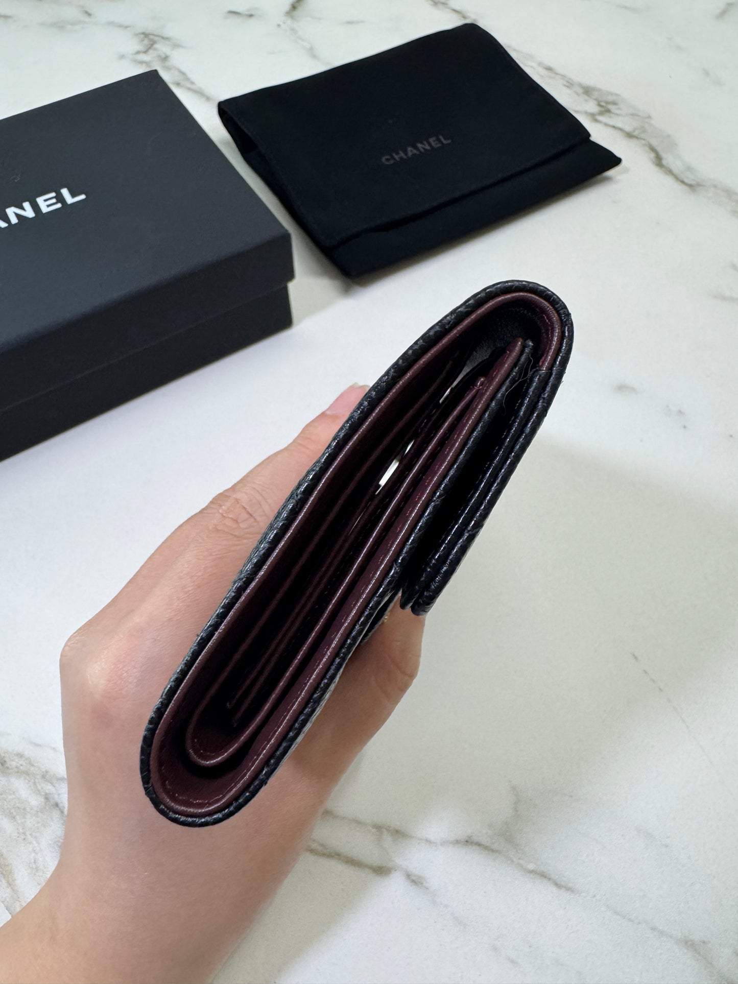 CHANEL CF三摺錢包 黑金牛