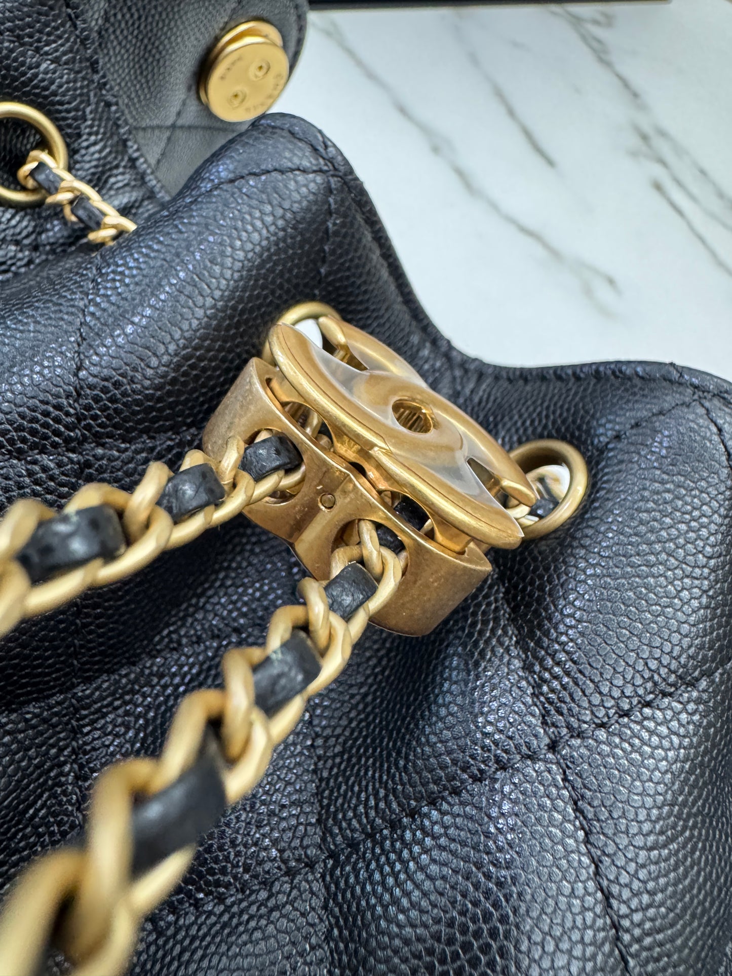 CHANEL Mini 25 Bag 黑色荔枝皮 金扣 Caviar Calfskin GHW