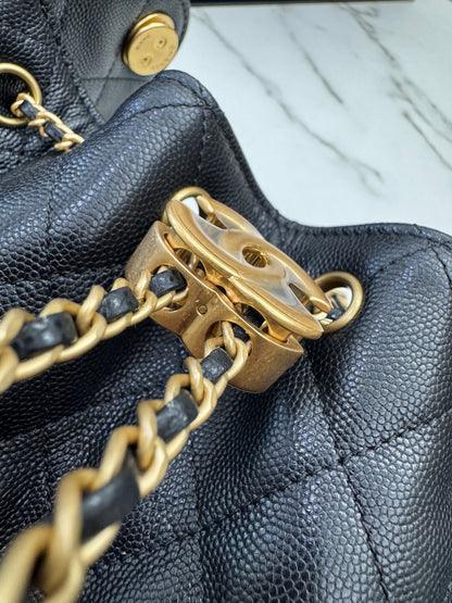 CHANEL Mini 25 Bag 黑色荔枝皮 金扣 Caviar Calfskin GHW
