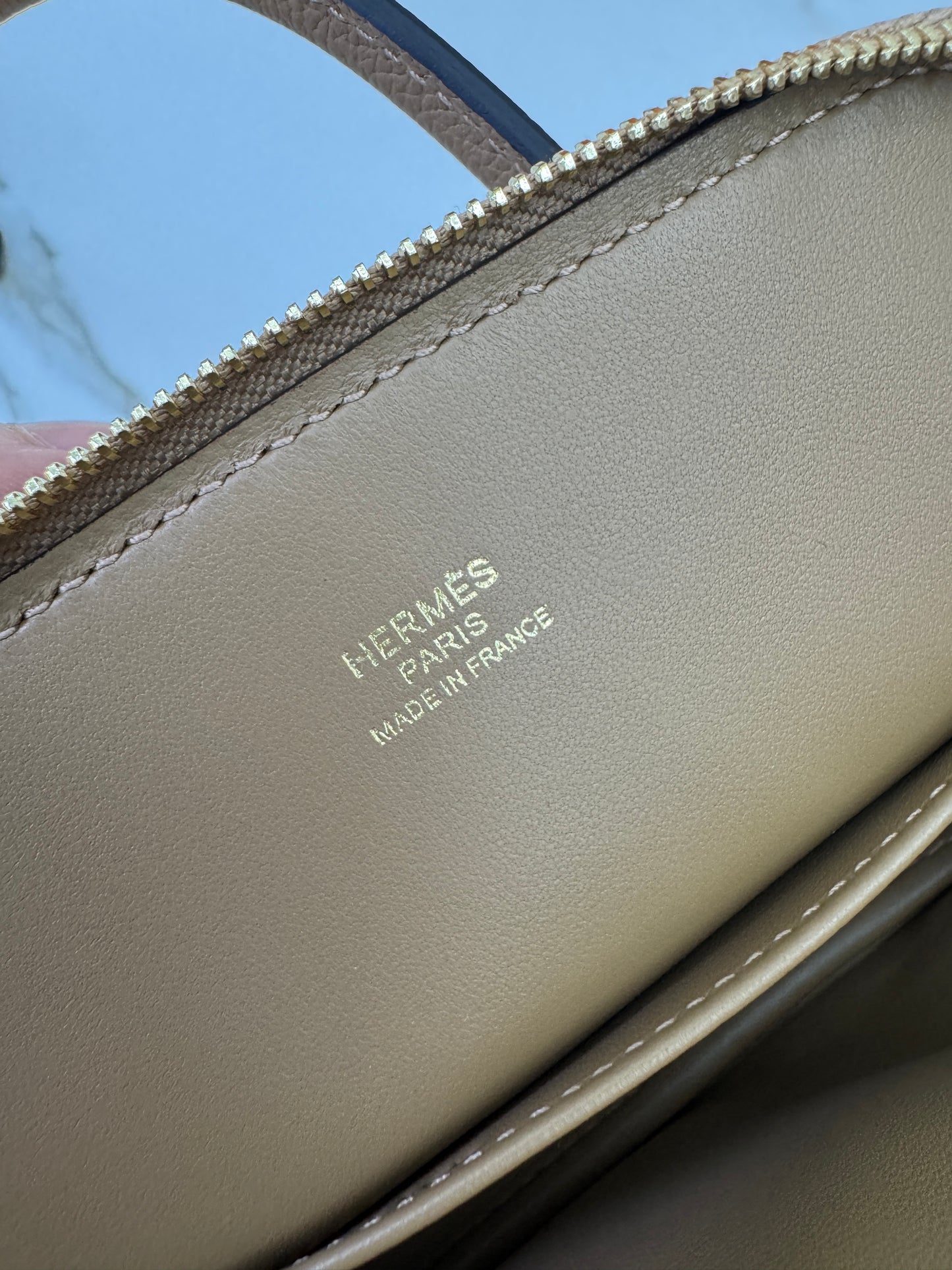 HERMES Mini Bolide 奶茶色金扣 Evercolor Chai GHW