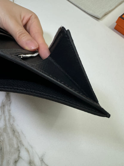 HERMES Bearn Compact Wallet 黑銀 短款 Epsom PHW