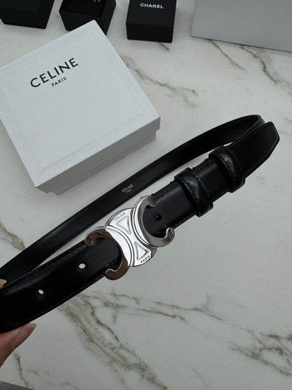 CELINE 凱旋門皮帶黑銀 2.5cm