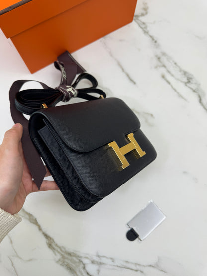 HERMES Mini Constance 黑金 Epsom Noir GHW 新鏡子版