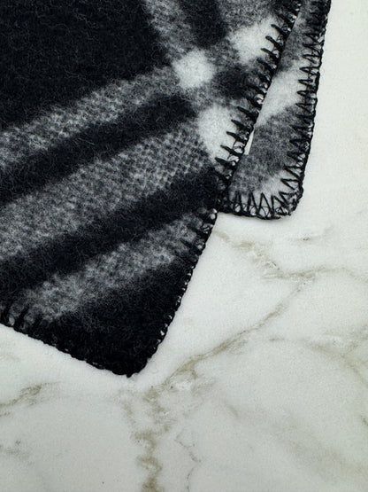 BURBERRY Check Wool Scarf 黑白色