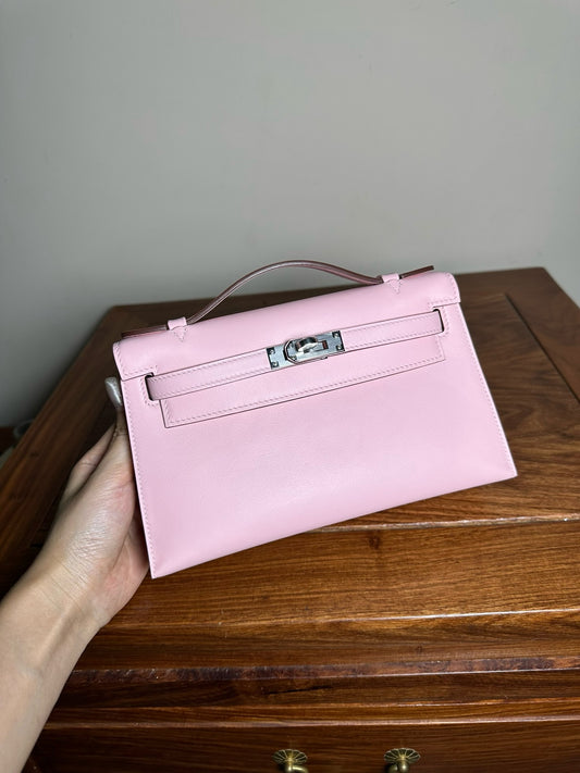 HERMES Mini Kelly Pochette 一代 櫻花粉 3Q swift 銀扣