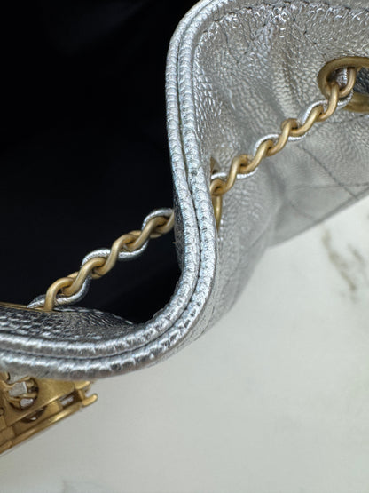 CHANEL 25Bag Small 銀色荔枝皮