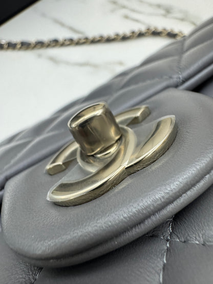 CHANEL Mini CF 深灰色羊皮淺金扣
