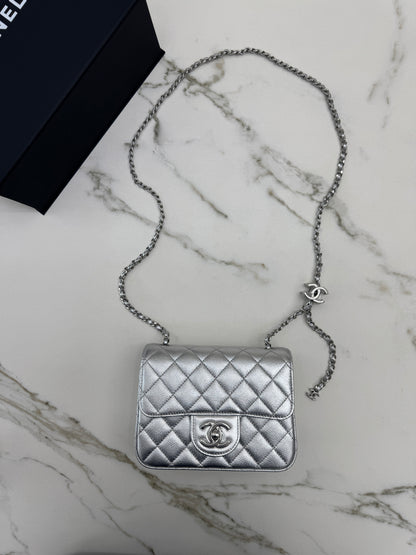 CHANEL 25B調節扣 銀色方胖子 Mini CF Square Caviar Calfskin