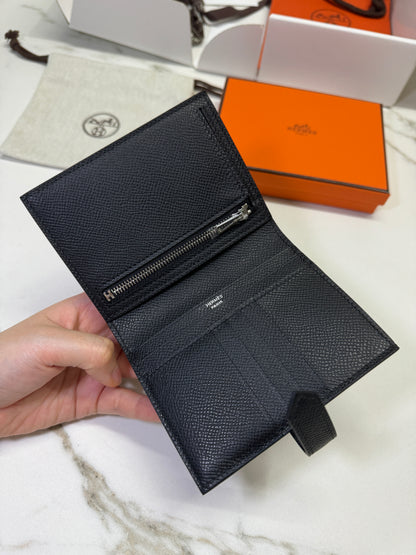 HERMES Bearn Compact Wallet 黑銀 短款 Epsom PHW