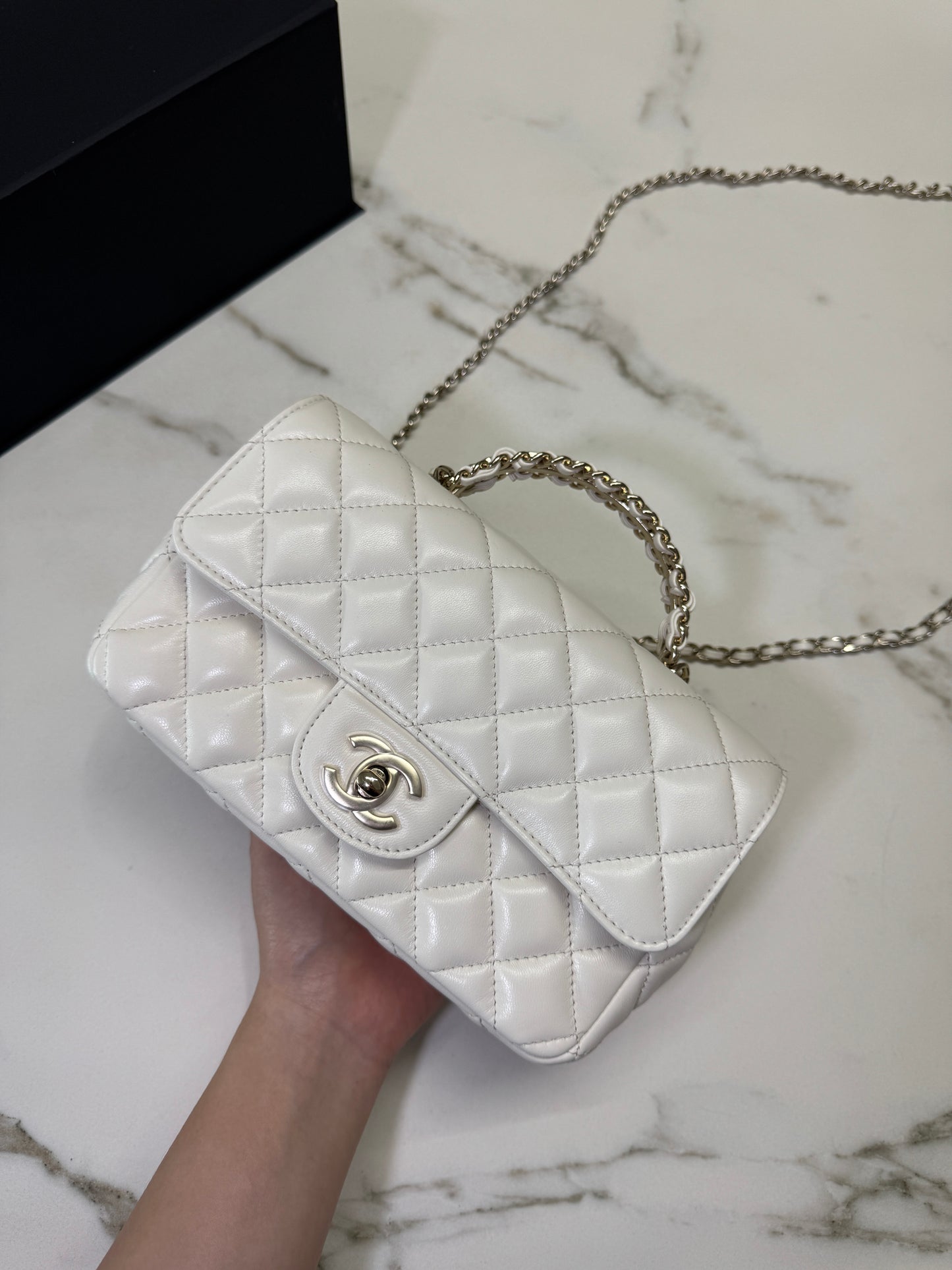 CHANEL 23A水鑽手柄 Mini CF Handle 白色