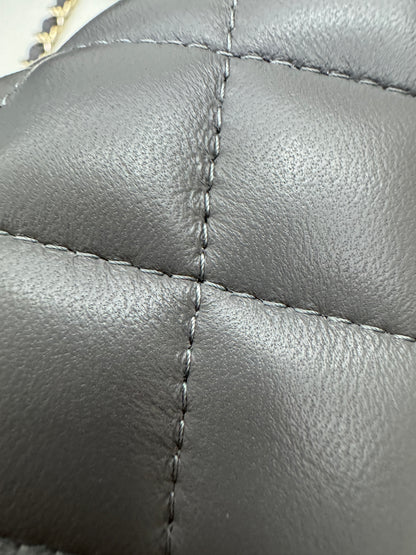 CHANEL Mini CF 深灰色羊皮淺金扣
