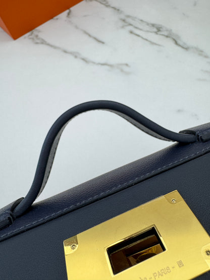 HERMES Mini 2424 午夜藍金扣 Evercolor 2Z Bleu Nuit GHW