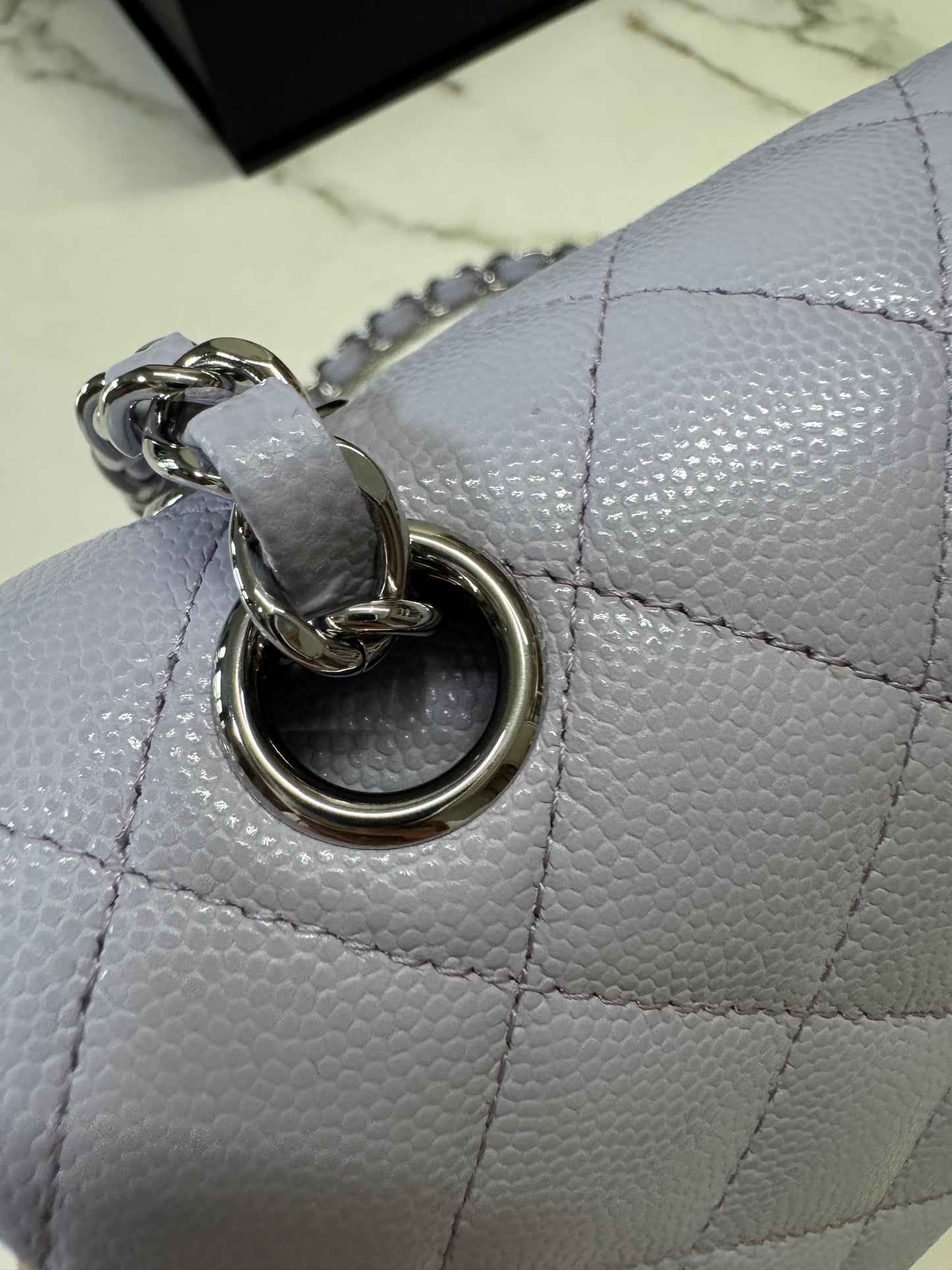 CHANEL CF25 Medium 21K香芋紫銀扣 牛皮 caviar