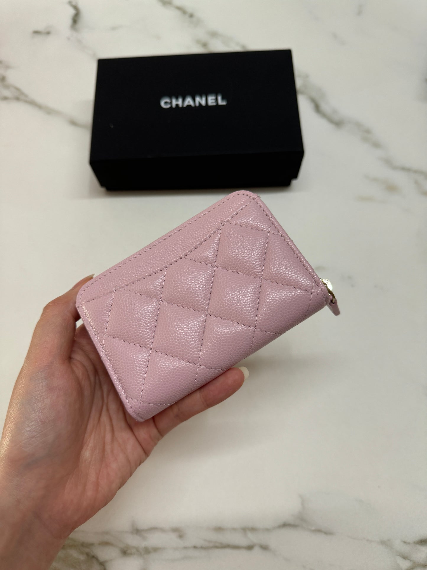 CHANEL Cardholder 拉鍊零錢包 24P櫻花粉