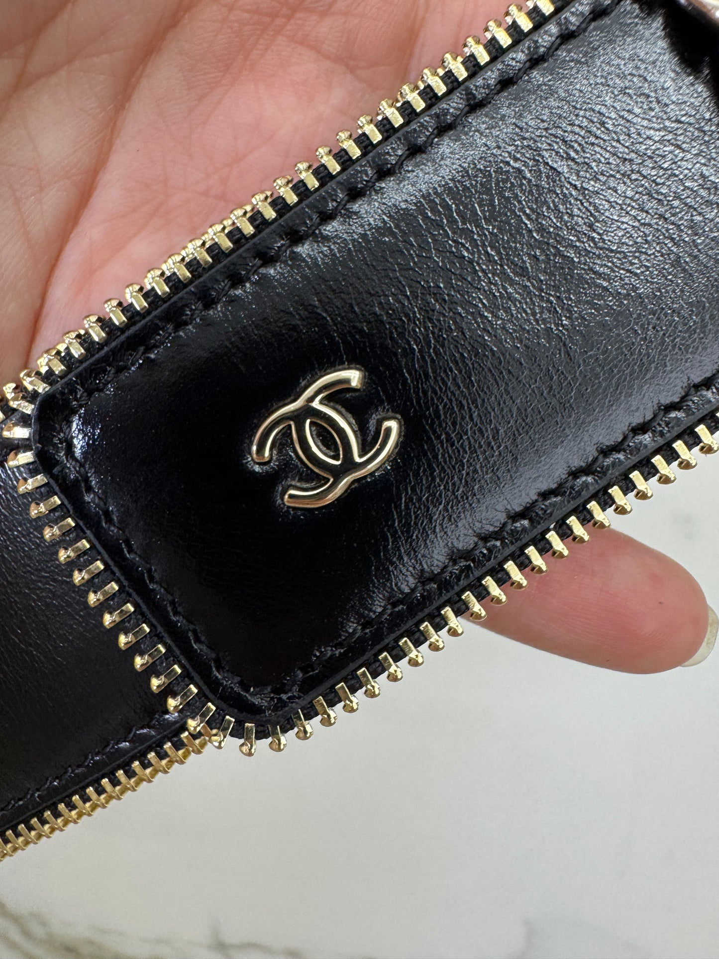 CHANEL 拉鏈皮帶 黑金