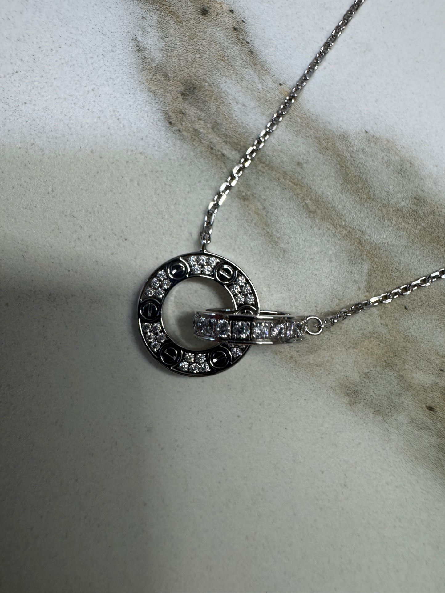 CARTIER Love 滿天星項鏈 白金色 【純銀電鍍18K金+莫桑鑽】