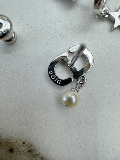DIOR CD Petit 銀色珍珠星星耳環