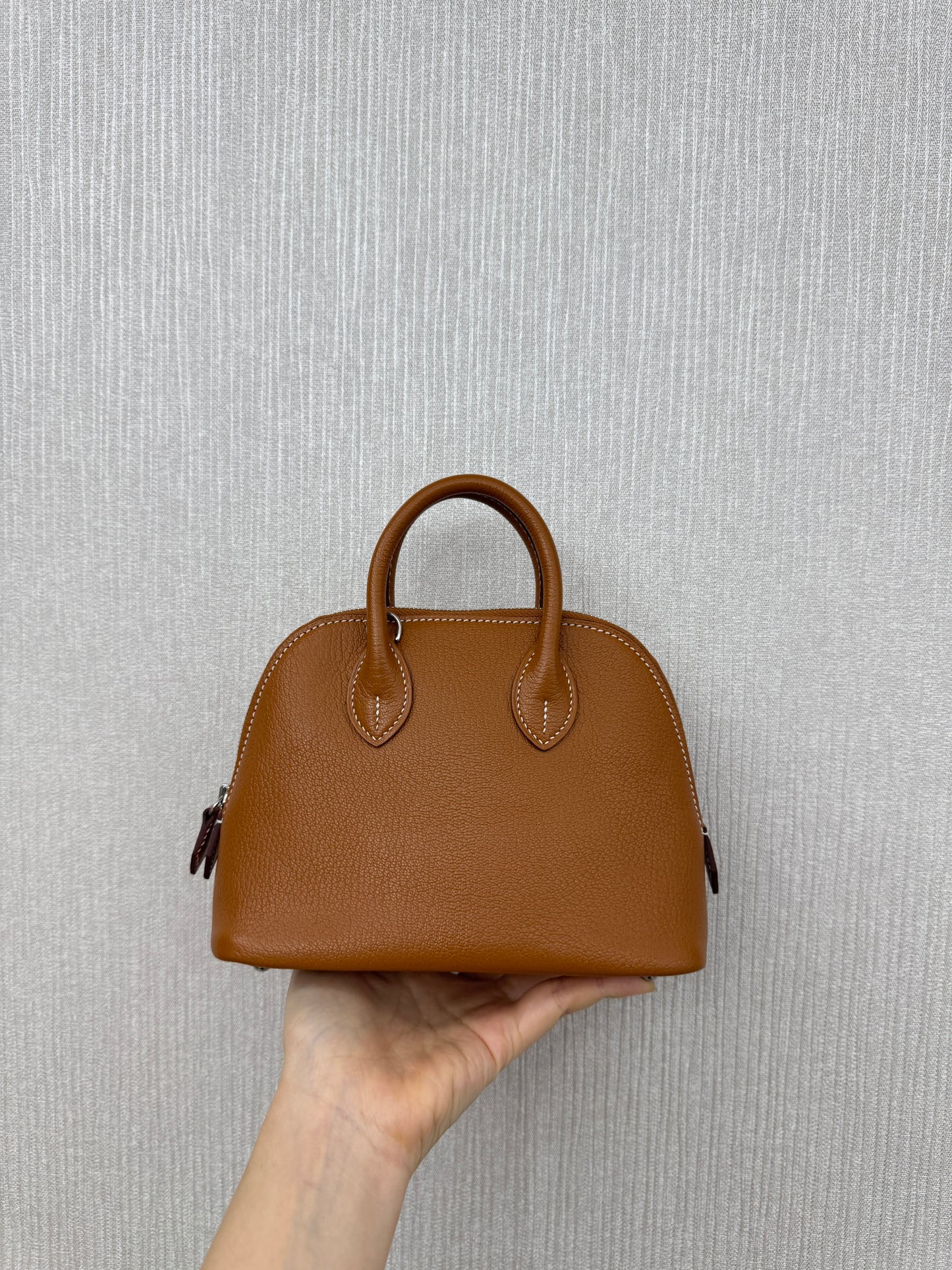 HERMES Mini Bolide 金棕色山羊皮 銀扣 Cherve Gold PHW