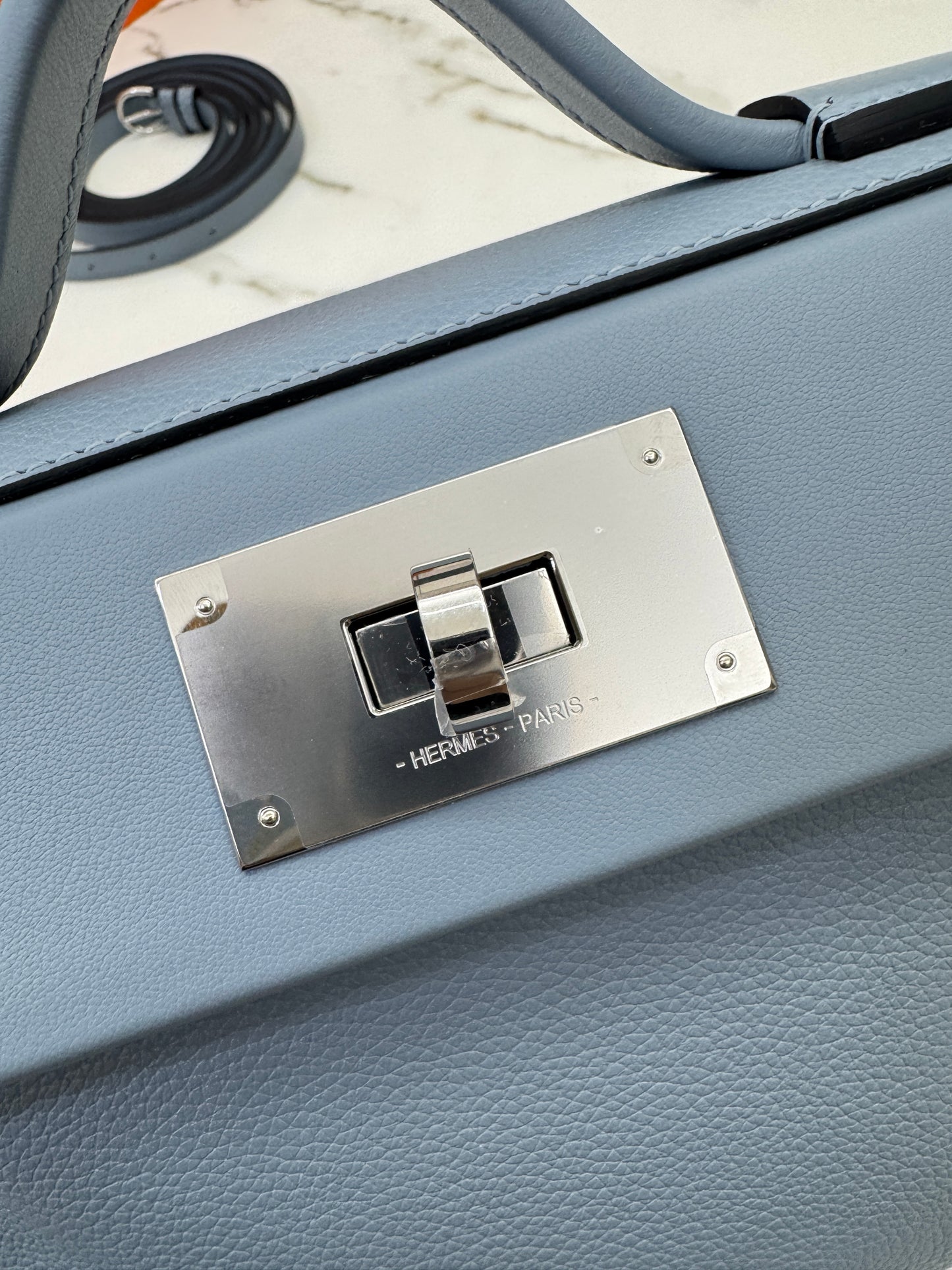 HERMES Mini 2424 亞麻藍銀扣 Evercolor Blue Lin PHW