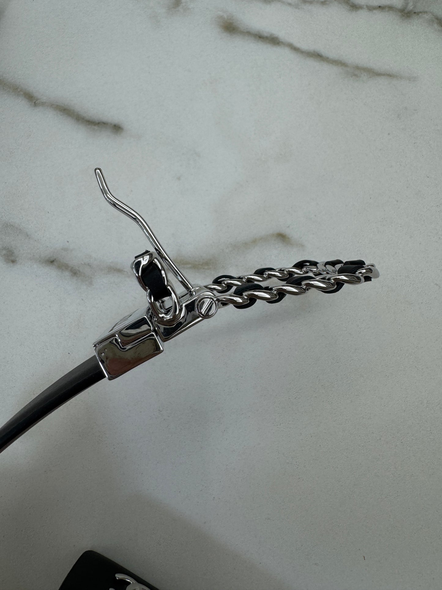 CHANEL Belt 雙面皮帶銀扣 酒紅拼黑