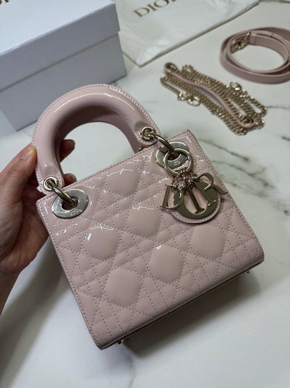 DIOR Lady Mini 三格 漆皮 淡粉 light Pink