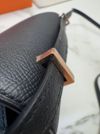 HERMES Mini Constance 黑色 玫瑰金扣 Epsom