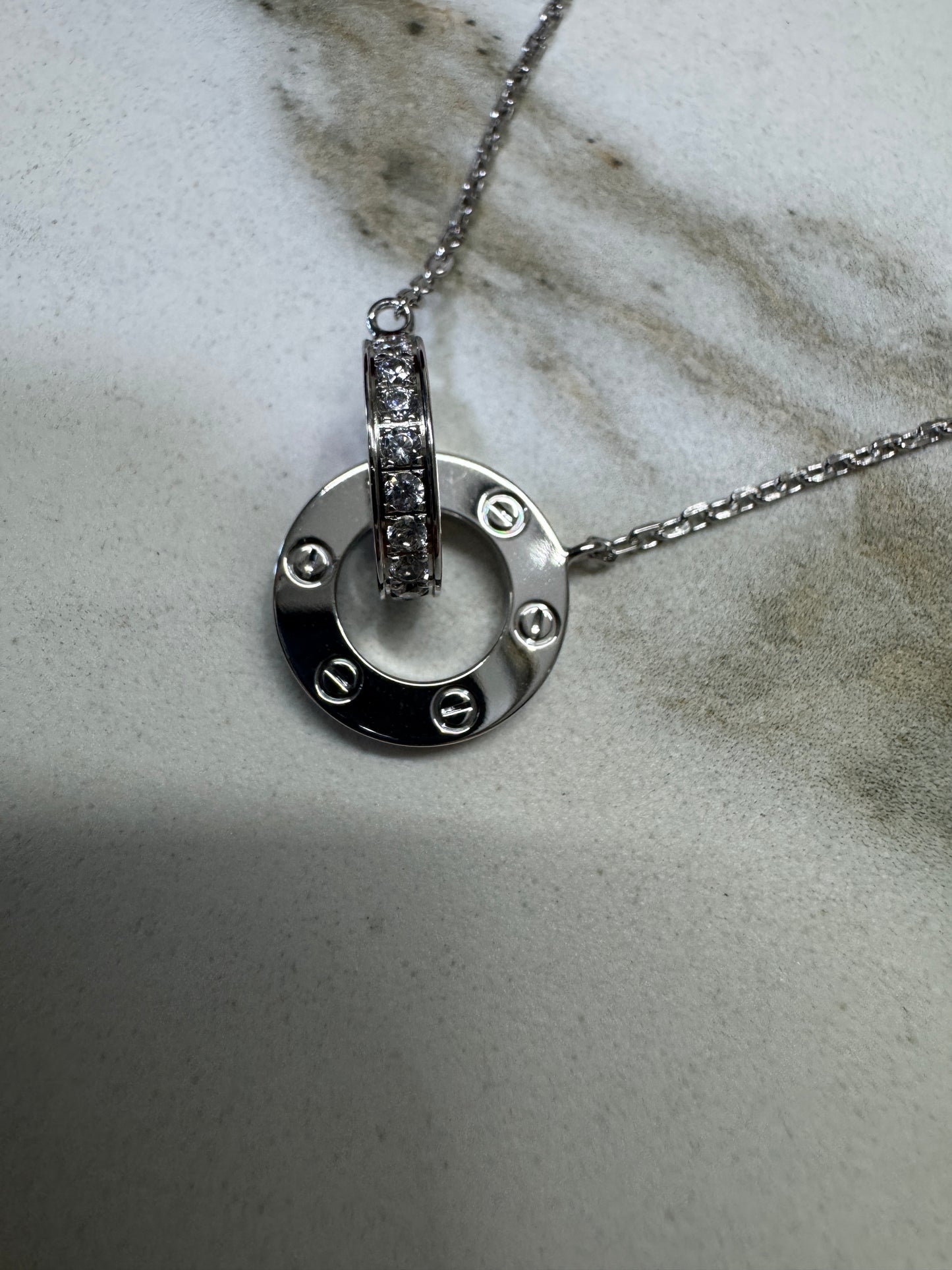 CARTIER Love 滿天星項鏈 白金色 【純銀電鍍18K金+莫桑鑽】