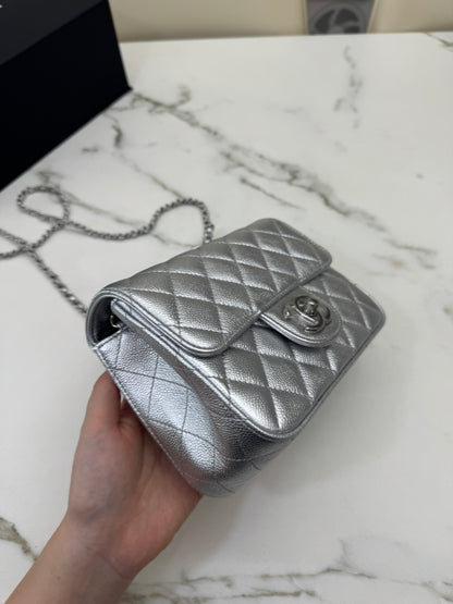 CHANEL 25B調節扣 銀色方胖子 Mini CF Square Caviar Calfskin