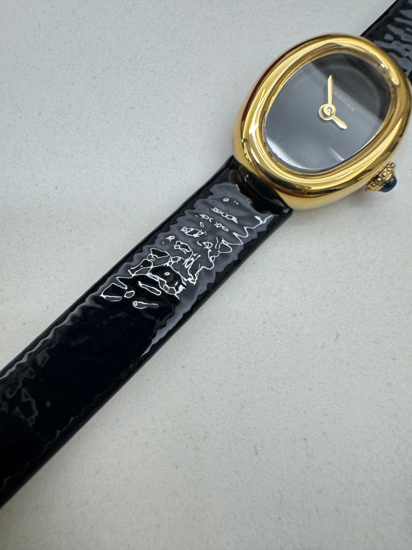 CARTIER Baignoire 亮面皺褶牛皮錶帶