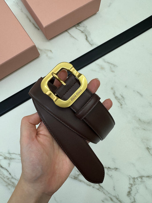 MIU MIU Belt 皮帶 石楠木色金扣