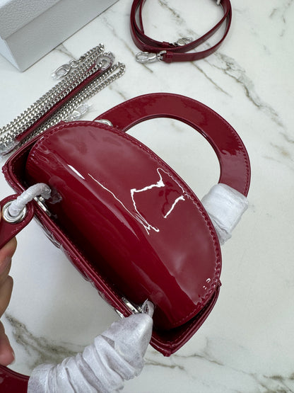 DIOR Mini Lady Dior 漆皮Cherry Red Shinny Calfskin