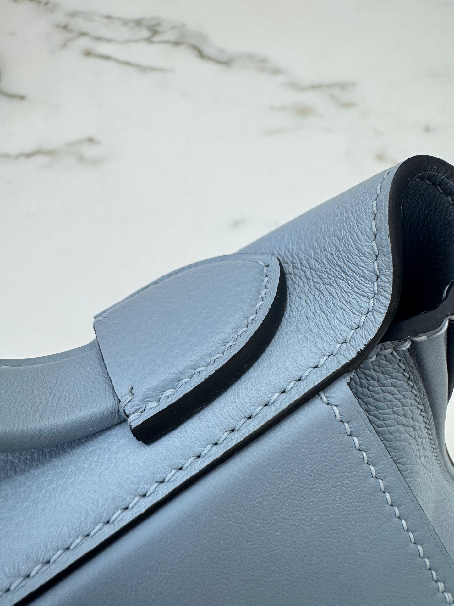 HERMES Mini 2424 亞麻藍銀扣 Evercolor Blue Lin PHW