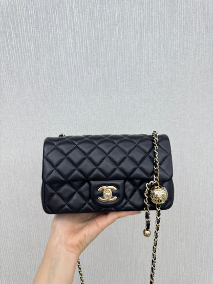 CHANEL 25K亮面淺金球 Mini CF20 Pearl Crush
