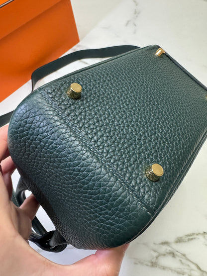 HERMES Mini Lindy II 深綠色 金扣 67 Vert Fonce TC GHW