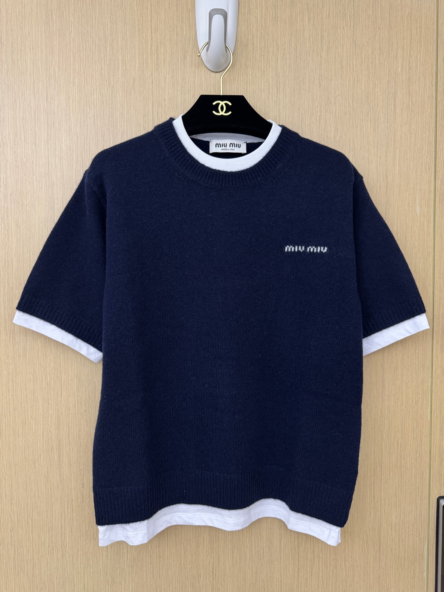 MIU MIU 假兩件羊絨針織衫