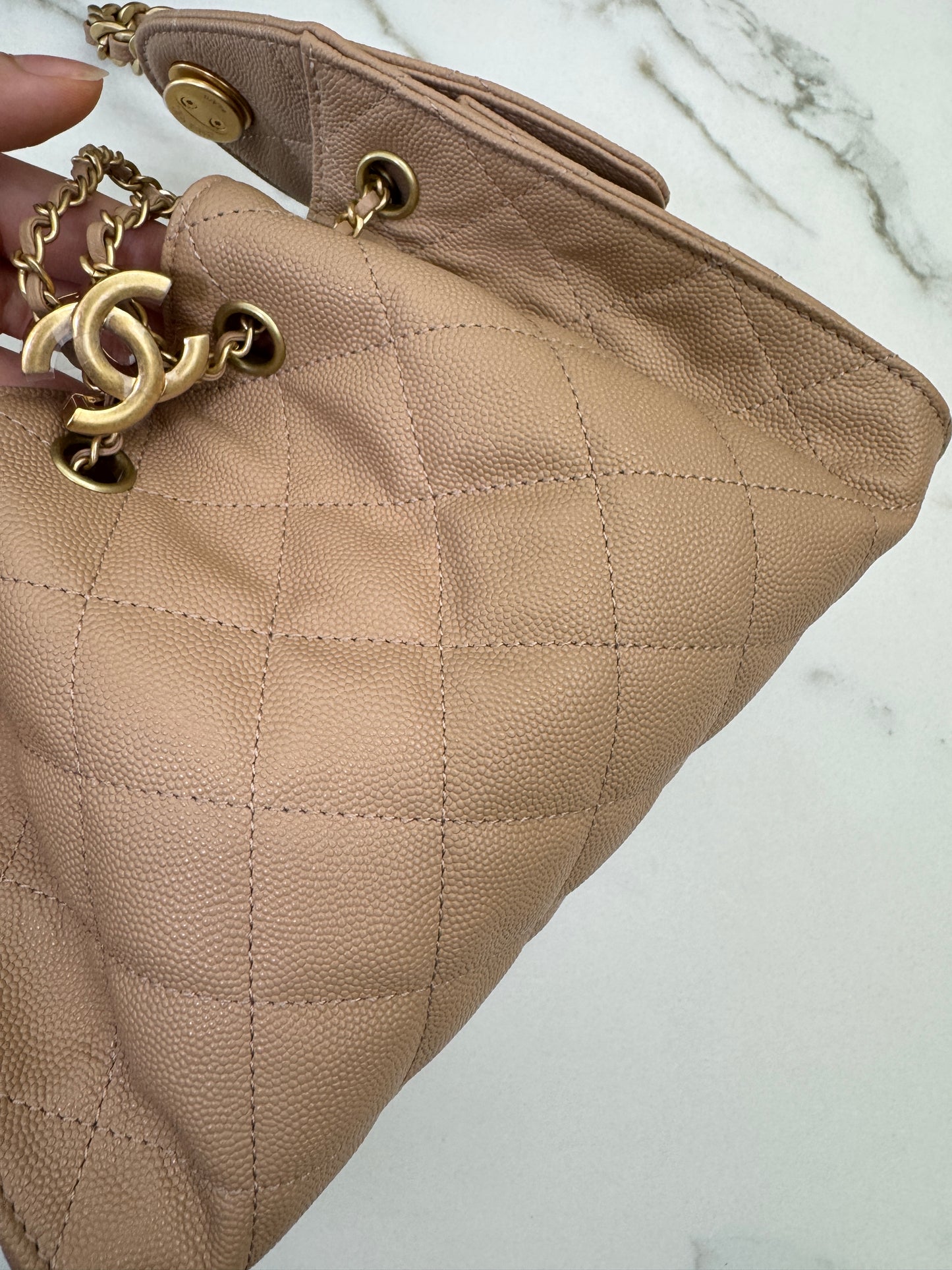 CHANEL Mini 25Bag 奶茶杏荔枝皮 Caviar Calfskin
