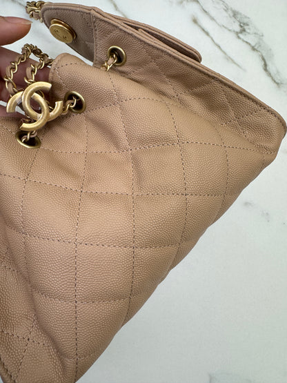 CHANEL Mini 25Bag 奶茶杏荔枝皮 Caviar Calfskin