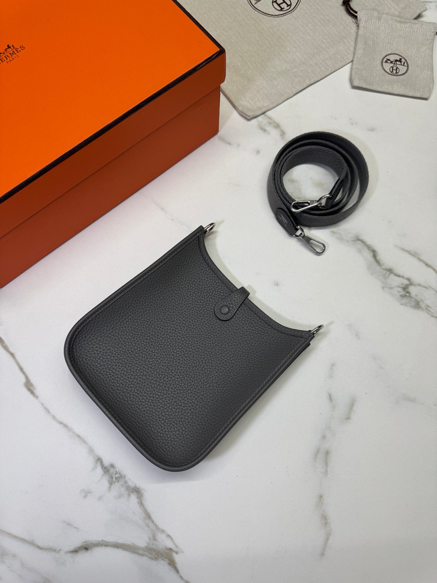 HERMES Mini Evelyn 積雨雲灰 0L Gris Meyer TC 銀扣PHW