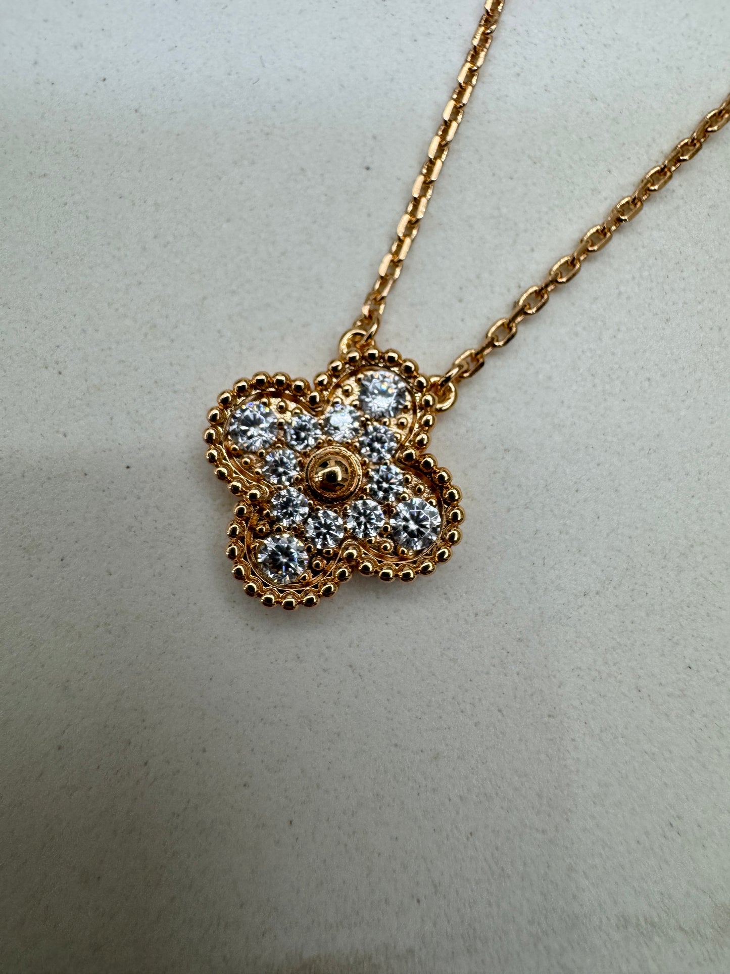 VCA Vintage Alhambra Necklace 滿鑽玫瑰金項鏈