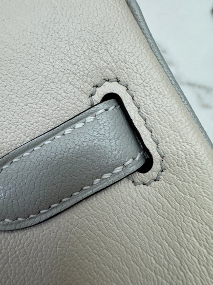 HERMES Birkin 30 SO 珍珠灰拼奶昔白山羊皮 拉絲銀扣 Chevre Mysore Gris Pearl x Craie