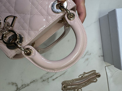 DIOR Lady Mini 三格 漆皮 淡粉 light Pink
