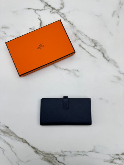 HERMES Bearn Wallet 午夜藍銀扣 Epsom Bleu Nuit PHW
