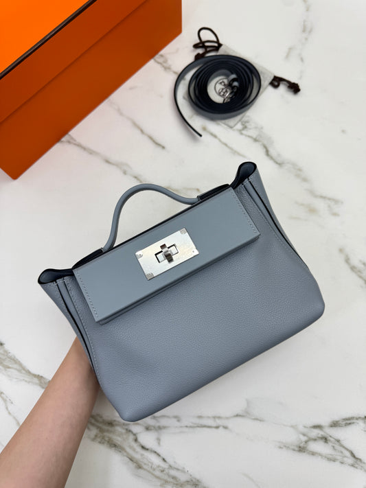 HERMES Mini 2424 木偶灰銀扣 Evercolor Gris Platin PHW