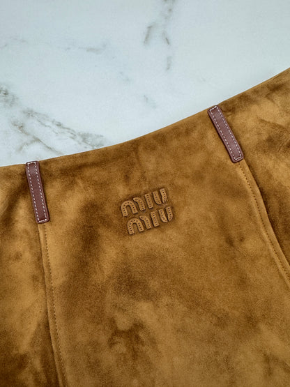 MIU MIU 麂皮拼皮邊短裙