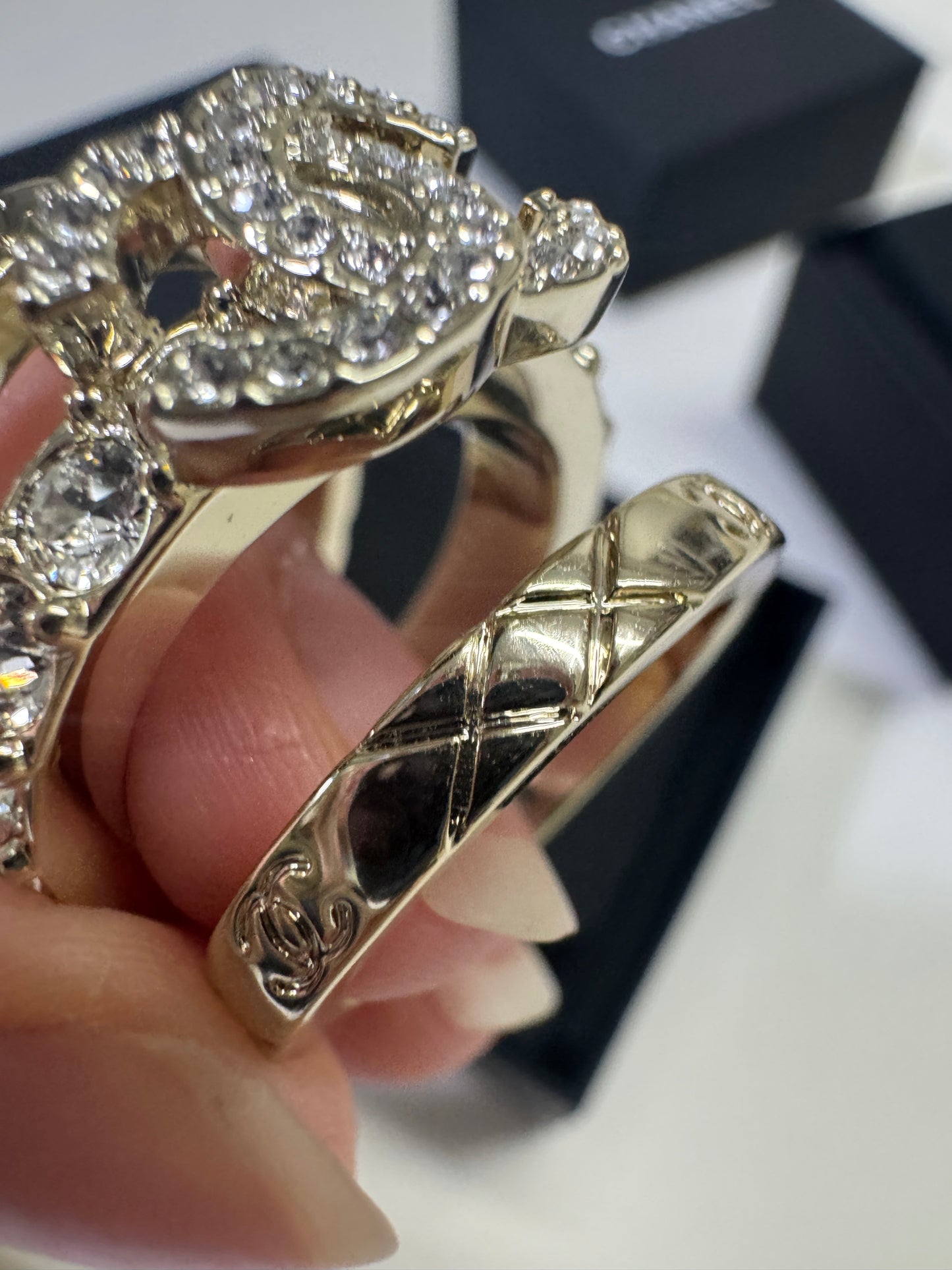 CHANEL 25P 三件套淺金色戒指