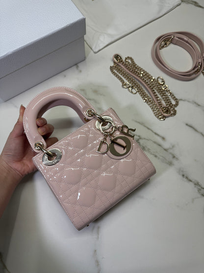 DIOR Lady Mini 三格 漆皮 淡粉 light Pink