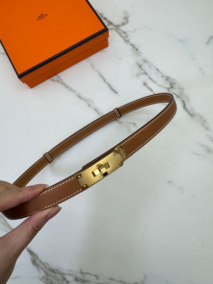 HERMES Kelly 皮帶 金棕金扣 【手縫版】