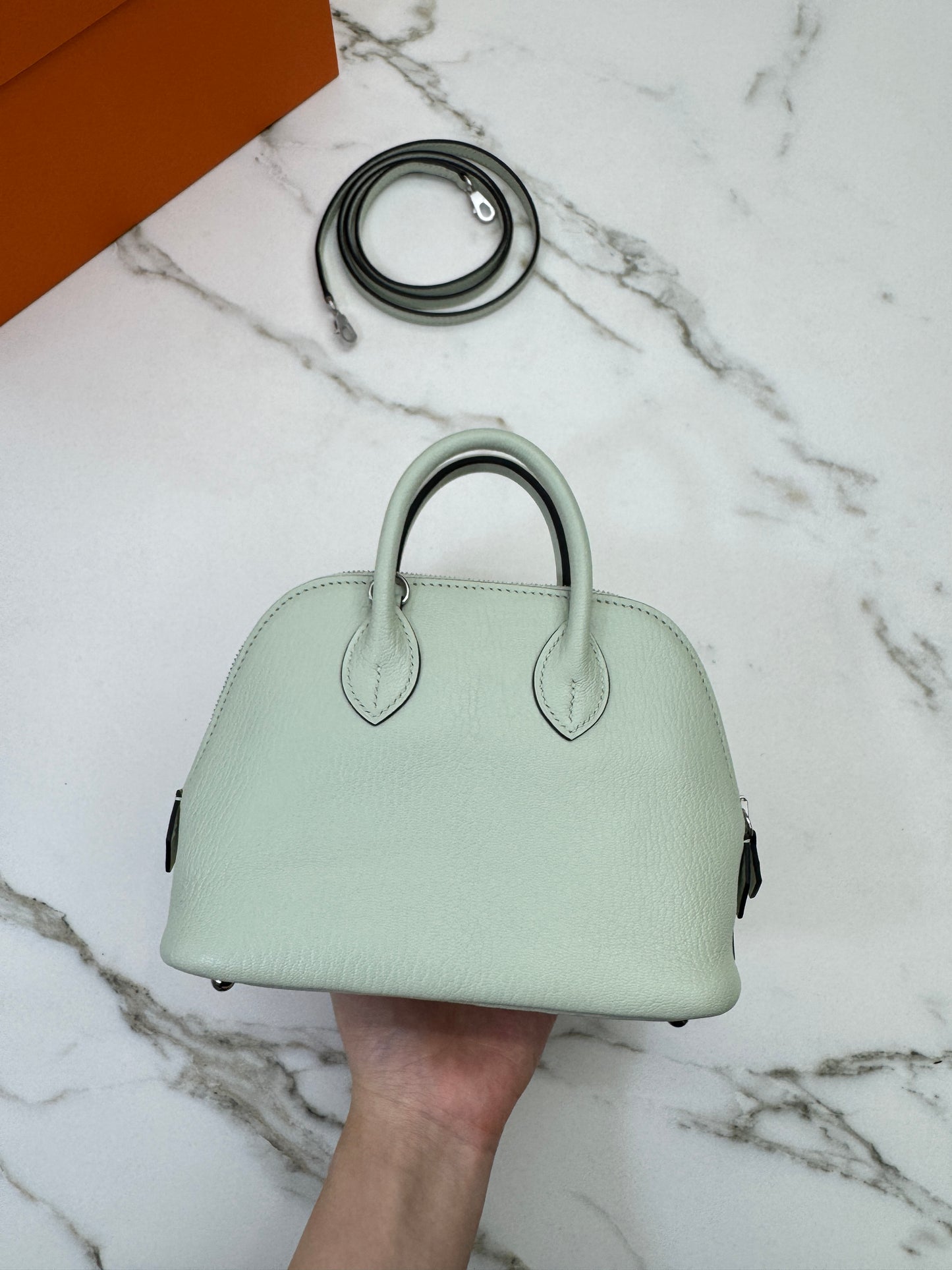 HERMES Mini Bolide 氣泡綠 山羊皮 銀扣 Mysore Vert Fizz PHW