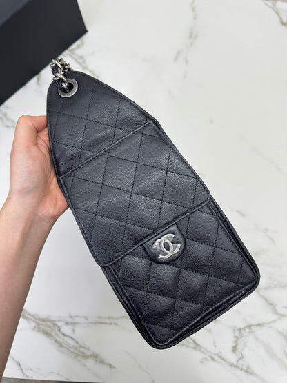CHANEL 25Bag Small 黑銀小號 荔枝牛皮 Caviar Calfskin